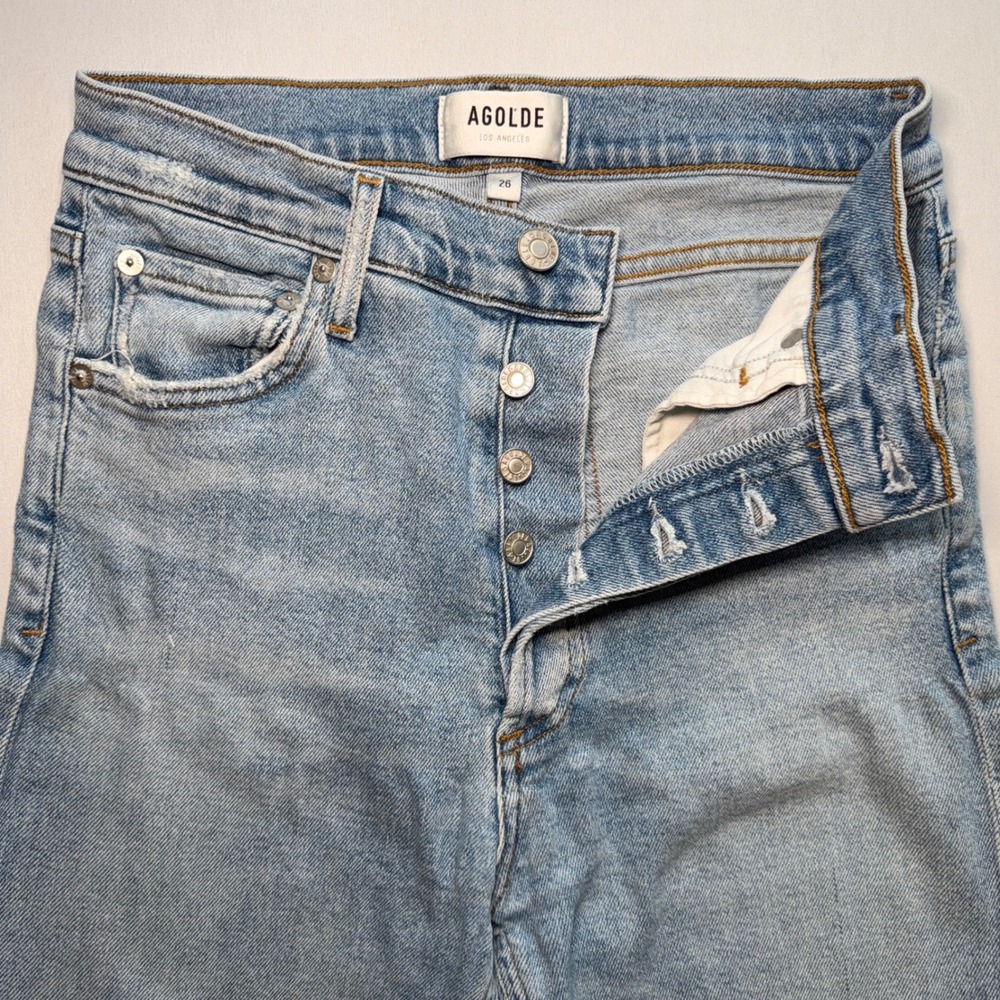 AGOLDE High Rise Jeans Womens 26 Straight Leg Blue Denim Button Fly Light Wash - Picture 3 of 14
